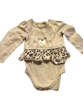 Garanimals Cream Kitty Long-Sleeve One-Piece with Leopard Ruffle